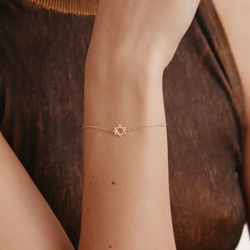 Miniatura 3 de Pulsera de oro sólido de 14 quilates con estrella de David para mujer, pulsera cristiana de oro real de 14 quilates, pulsera de protección de oro
