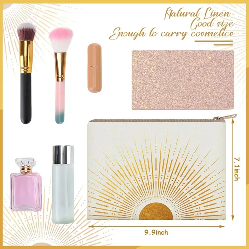 Miniatura 5 de Pinkunn 10 bolsas de maquillaje Sunshine Ray, bolsa de lino natural con cremallera, regalo bohemio, bolsa de cosméticos, organizador de accesorios