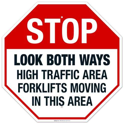 Miniatura 10 de Carretillas elevadoras de área de alto tráfico Look Both Ways Moving in This Area, cartel de peligro de la OSHA, 12 x 12 pulgadas, aluminio 040