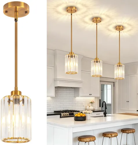 Luces colgantes de cristal dorado cepillado para isla de cocina, moderna iluminación colgante sobre la isla de cocina, lámparas colgantes ajustables