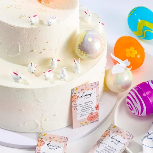 Miniatura 4 de Tatuo 48 juegos de mini conejitos de Pascua, mini figuras de conejo, suministros de boda, decoración de pastel, tarjetas de conejito motivacional