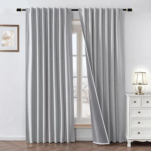 Miniatura 20 de Cortinas 100% opacas de lino sintético, 90 pulgadas de largo, 2 paneles para dormitorio o sala de estar, térmicas y atenuantes, con lengüetas
