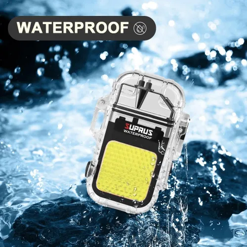 Miniatura 4 de SUPRUS Mechero impermeable de 3 modos de linterna, encendedor resistente al viento, eléctrico de arco doble recargable, encendedor de plasma de arco