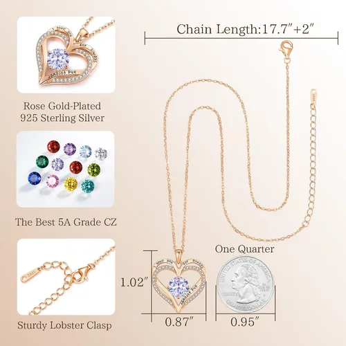 Miniatura 50 de LOUISA SECRET Love Heart Birthstone Necklaces for Women, Birthday Gift for Women, Anniversary Jewelry for Wife Her, 925 Sterling Silver Pendant