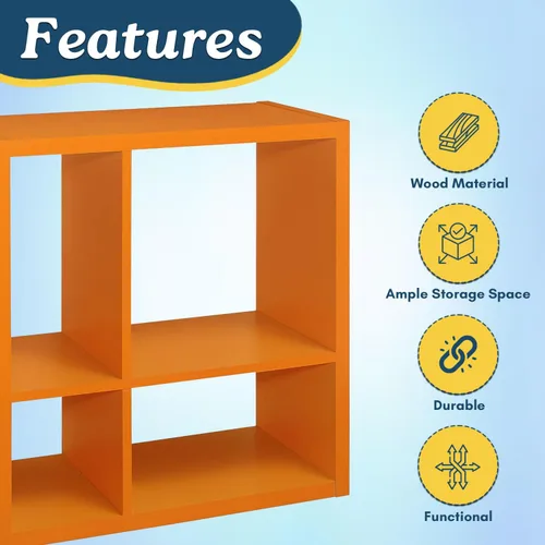 Miniatura 4 de Kings Brand Furniture - Katelyn - Estantería abierta de 4 cubos, organizador de almacenamiento de juguetes para niños (naranja)