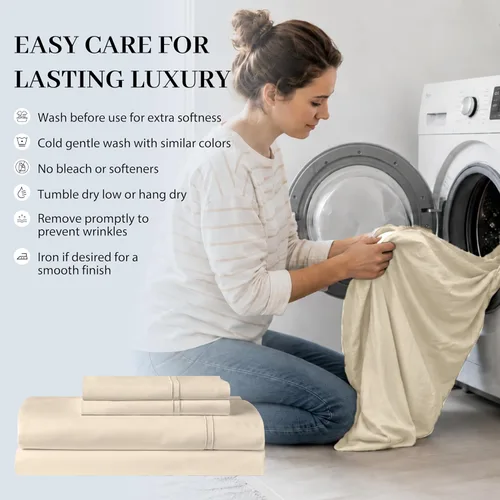 Miniatura 8 de Sábanas de Cama de Algodón 100% Natural Juego de Sábanas Cal King de Tejido Satén de Una Sola Capa 500 TC Ropa de Cama Sólida Suave e Crema Beige