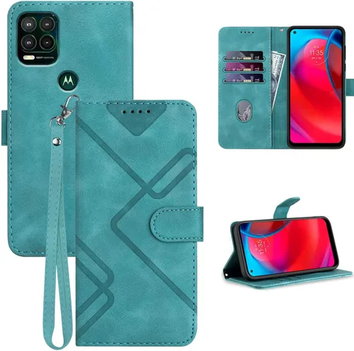 Miniatura 10 de Funda para teléfono Moto G Stylus 5G 2021, tarjetero de cuero, correa de muñeca, cierre magnético, a prueba de golpes, funda protectora con tapa