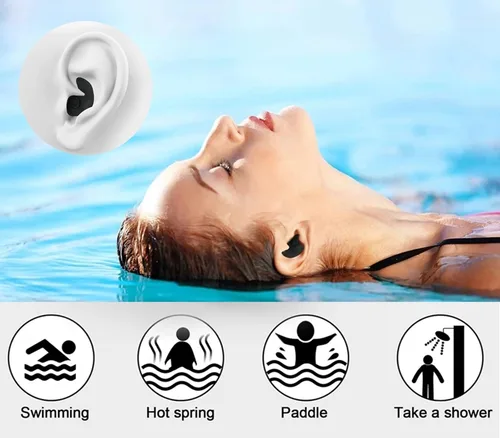 Miniatura 4 de Tapones para los oídos de natación, clip para la nariz, tapones para los oídos de natación, paquete de 3 pares de tapones de silicona reutilizables