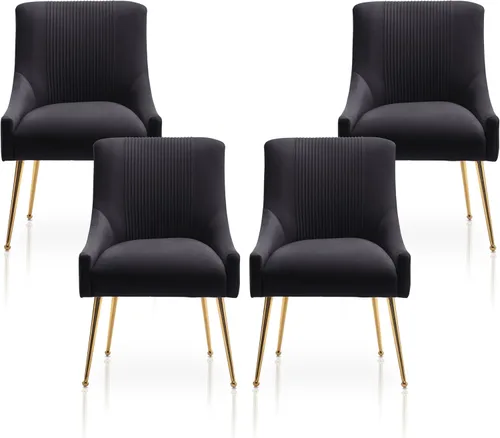 Miniatura 15 de Sillas de comedor modernas, sillas de comedor tapizadas en terciopelo con patas doradas, juego de 2 sillas de acento con capitoné para sala de Beige