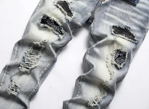 Miniatura 3 de Jeans ajustados de ajuste recto lavado de moda para hombre