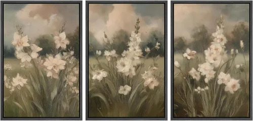 Miniatura 107 de SIGNWIN Conjunto de arte de pared de lienzo enmarcado, acuarela pastel, cielo de nubes rosas, colina verde del campo, naturaleza, vida silvestre