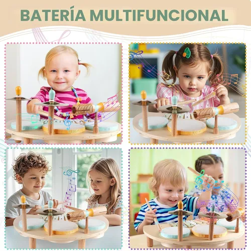 Miniatura 5 de Juego de batería Montessori para niños pequeños de 1 a 3 años, kit de batería de madera para bebé con xilófono, juguetes de música preescolar