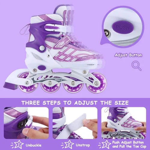 Miniatura 2 de Patines en línea para niños y niñas principiantes ajustables, las 8 ruedas iluminadas
