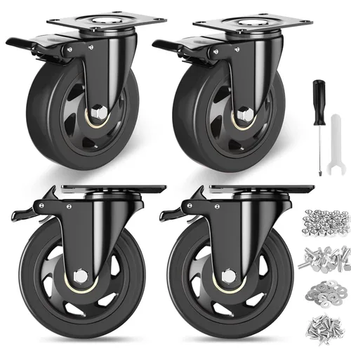 Miniatura 14 de Ruedas giratorias de 4 pulgadas, juego de 4 ruedas, ruedas resistentes con freno de 2200 libras, ruedas giratorias industriales con bloqueo