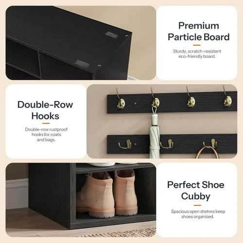 Miniatura 7 de HOOBRO Shoe Storage Bench with Cushion, 39.4" L Entryway Bench with 12 Cubbies, Entryway Hall Tree with Storage, Cubby Shoe Rack Bench with Coat