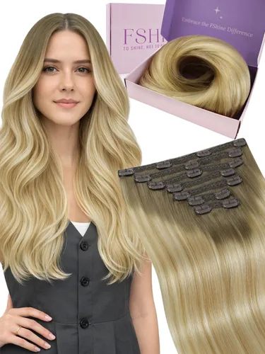 Miniatura 13 de Fshine Extensiones de cabello con broches, 22 pulgadas, 7 unidades, color marrón oscuro, doble trama, extensiones de cabello humano real con clip