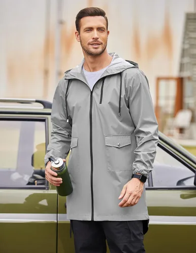 Miniatura 4 de COOFANDY Chubasquero largo para hombre, chaqueta impermeable para exteriores, con capucha
