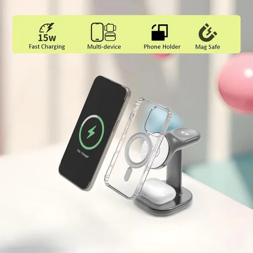 Miniatura 5 de Estación de carga inalámbrica para soporte de cargador Magsafe, cargador inalámbrico rápido para soporte de iPhone, cargador magnético 3 en 1