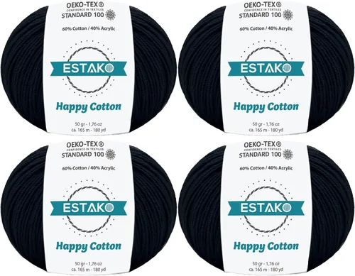 Miniatura 53 de Estako Happy Cotton, 1,76 oz (50 g) / 180 yardas (165 m) de lana 60 % algodón y 40 % acrílico, suave, fina/deportiva (2) para crochet y tejer