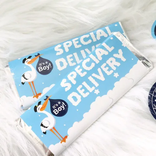 Miniatura 3 de Big Dot of Happiness Boy Special Delivery - Envoltura de barra de caramelo azul It's A Boy Stork Baby Shower Favores - Juego de 24