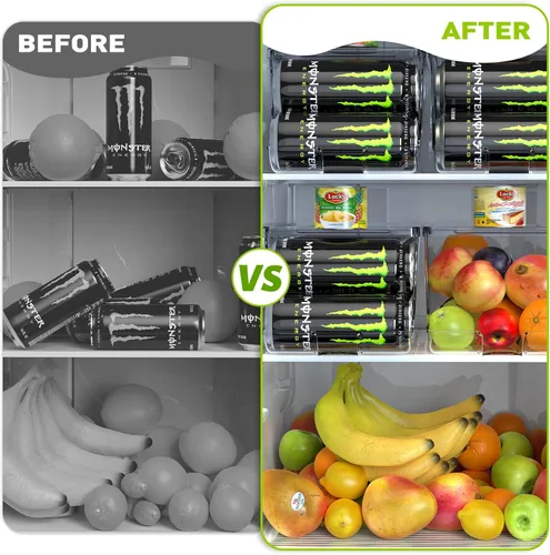 Miniatura 6 de SCAVATA Paquete de 2 organizadores de latas altas y delgadas para refrigerador, latas de refrescos grandes apilables de 16 onzas y 17 onzas