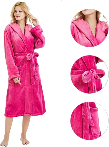 Miniatura 93 de HEARTNICE Bata de forro polar con capucha para mujer, bata de baño suave para mujer, bonito abrigo largo para casa
