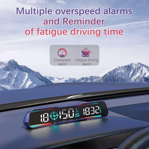 Miniatura 5 de Velocímetro digital GPS pantalla universal para coche, pantalla LCD grande, indicador HUD con velocidad MPH, alerta de conducción fatigada, alarma