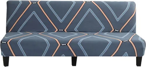 Miniatura 11 de LiveGo Fundas para futón sin brazos, funda elástica plegable para sofá cama con parte inferior elástica, funda de sofá ajustable estampada, Negro