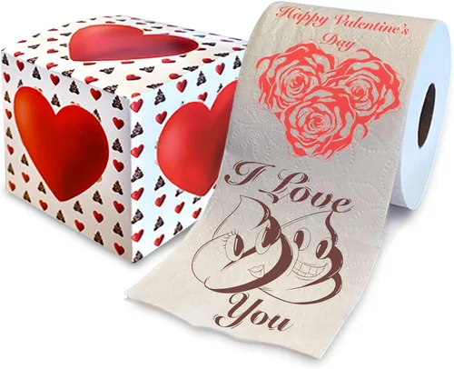 Printed TP Papel higiénico impreso con texto en inglés "Happy Valentine" - Rollo de papel higiénico para San Valentín, decoración de baño, regalo