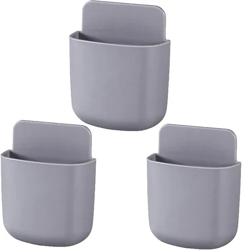 Miniatura 7 de Paquete de 3 soportes para control remoto de montaje en pared, organizador de carga de teléfono sin agujeros, contenedores de almacenamiento de Azul