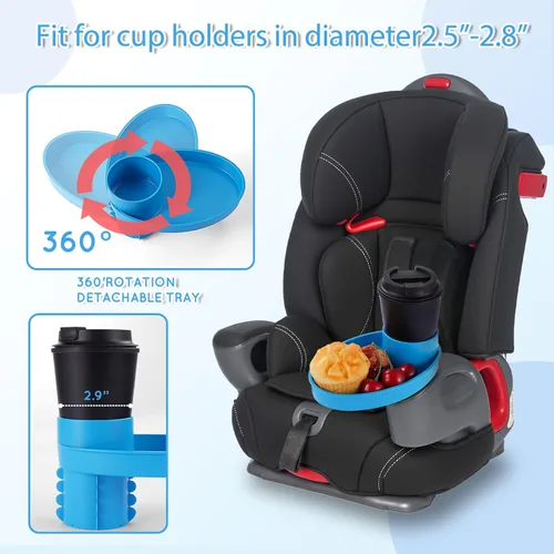 Miniatura 3 de Bandeja de asiento de automóvil – para portavasos de 2.5 a 2.8 pulgadas, expande fácilmente la bandeja para aperitivos en taza de 360° y bandeja