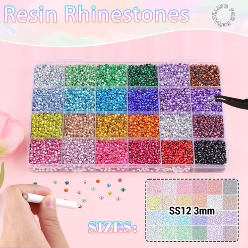 Miniatura 2 de 24000 piezas de diamantes de imitación de resina para embellecer con pegamento para joyería B7000, diamantes de imitación multicolor de 3 mm
