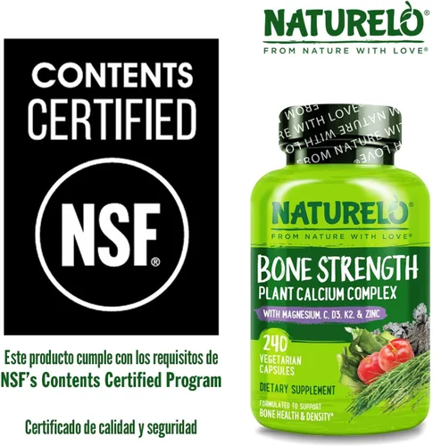 Miniatura 5 de NATURELO Suplemento de Calcio – con Vitamina C, Vitamina D3, K2, y Calcio Magnesio Zinc para la Fortaleza Ósea con Calcio 600mg – a Base de Plantas