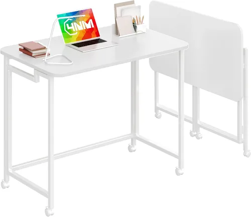 Miniatura 8 de 4NM Escritorio de computadora rodante móvil pequeño de 23.6", mesa carrito plegable para laptop con ruedas, escritorio de oficina portátil para Todo
