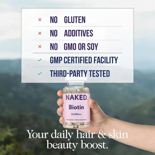 Miniatura 2 de NAKED Biotin 10,000mcg - Max Strength Vitamin B7 Supplement for Healthy Hair, Skin & Nails Support - Non-GMO, Gluten-Free, Vegan - Supports Keratin