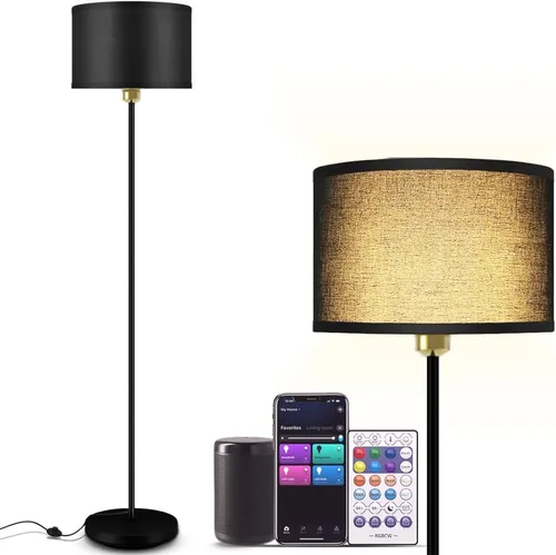 Miniatura 9 de YHW Lámpara de pie para sala de estar compatible con Alexa y Google, pantalla de lino blanco LED lámpara de pie alta y brillante lámpara de pie Beige
