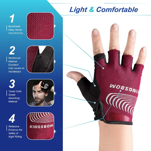Miniatura 4 de KINGSBOM Guantes de ciclismo transpirables, guantes de bicicleta que absorben los golpes con almohadilla de gel de silicona ligera, guantes
