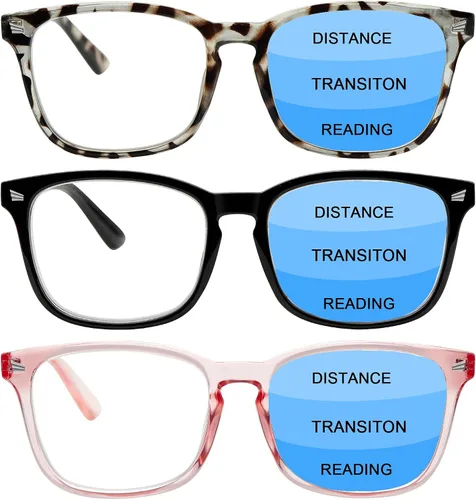 Miniatura 11 de Paquete de 3 gafas de lectura progresivas multifocales con bloqueo de luz azul para mujeres y hombres, gafas de computadora con bisagra de resorte 3