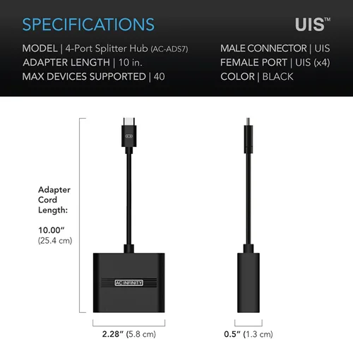 Miniatura 6 de AC Infinity Hub divisor UIS, adaptador de 4 puertos, cable conector para compartir programación UIS para luces de cultivo LED, ventiladores de motor