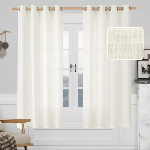 Miniatura 36 de LAMIT Cortinas de Lino Blancas Semitransparentes para Dormitorio, Paneles Filtrantes de Luz, Cortinas de Lino con Ojales de Protección de Privacidad