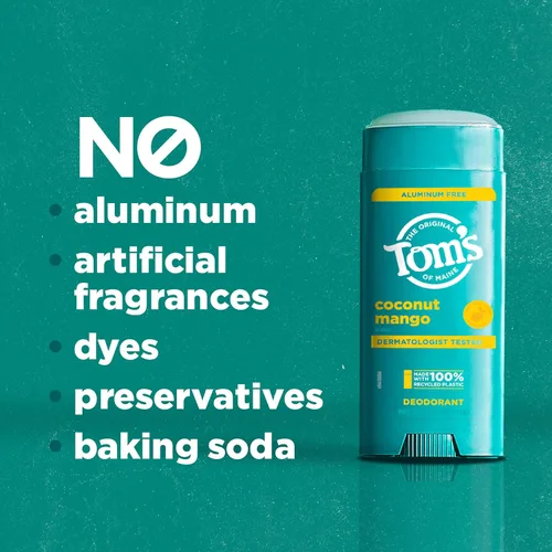 Miniatura 4 de Tom's of Maine Desodorante natural sin aluminio de coco y mango para mujeres y hombres, se pone transparente, protección contra olores y humedad