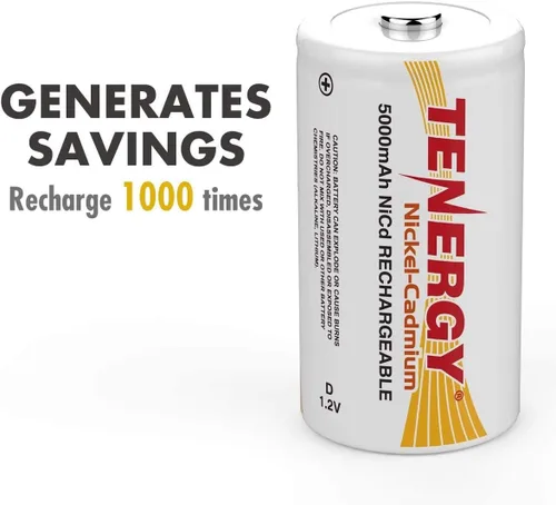 Miniatura 3 de Tenergy D 5000mAh NiCd botón superior batería recargable