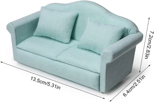 Miniatura 8 de Sofá de casa de muñecas, muebles en miniatura, sofá con almohadas para sala de estar, decoración de escritorio, sofá de tela, mini accesorios