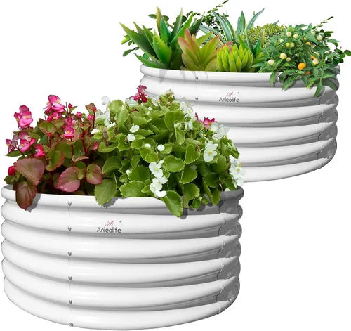 Miniatura 11 de A ANLEOLIFE Paquete de 2 camas de jardín elevadas galvanizadas de 3 pies x 24 pulgadas de alto para exteriores, jardinera redonda de metal
