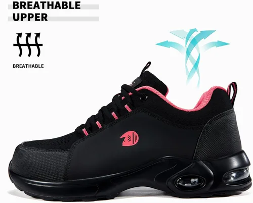 Miniatura 4 de Delobi Zapatos de punta de acero para mujer, zapatos de trabajo de seguridad, antideslizantes, cómodos, ligeros, con amortiguación de aire, zapatos