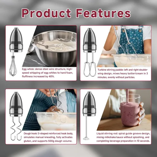 Miniatura 6 de Accesorios de batidor para batidora de mano para Kitchenaid, batidor, ganchos para amasar y varilla para mezclar líquidos, accesorios de acero