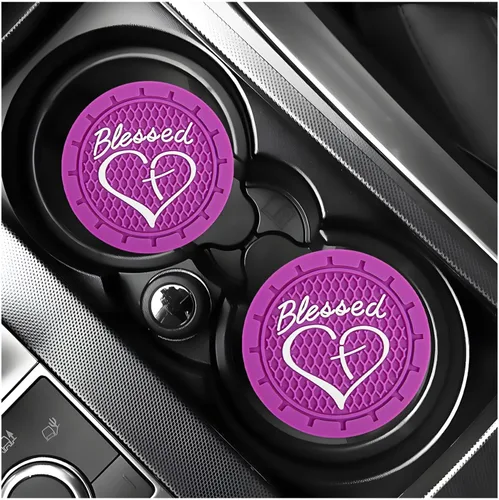 Miniatura 28 de KVAEY 2 PCS Posavasos para Portavasos de Coche, 2.76 Pulgadas Alfombrillas Antideslizantes para Bebidas del Vehículo con Linda Cruz Bendita