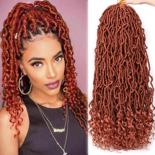 Miniatura 10 de Leeven 7 paquetes de rastas sintéticas con extremos rizados de 18 pulgadas, rastas de diosa preenrolladas para cabello de ganchillo, 84 hebras 1b#