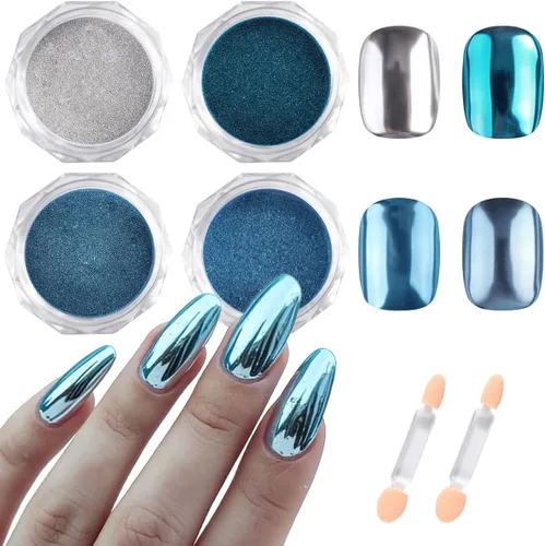 Miniatura 10 de Kit de polvo de uñas cromado, 10 colores dorado, plateado, bronce, efecto espejo metálico, polvo cromado con gel de escultura 3D de 0.35 oz (10 g)
