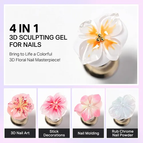 Miniatura 3 de MIZHSE Gel 3D de 1.06 oz para arte de uñas, gel transparente para esculpir uñas UV LED Soak Off Gel con lápiz de arte de uñas, diseño de uñas